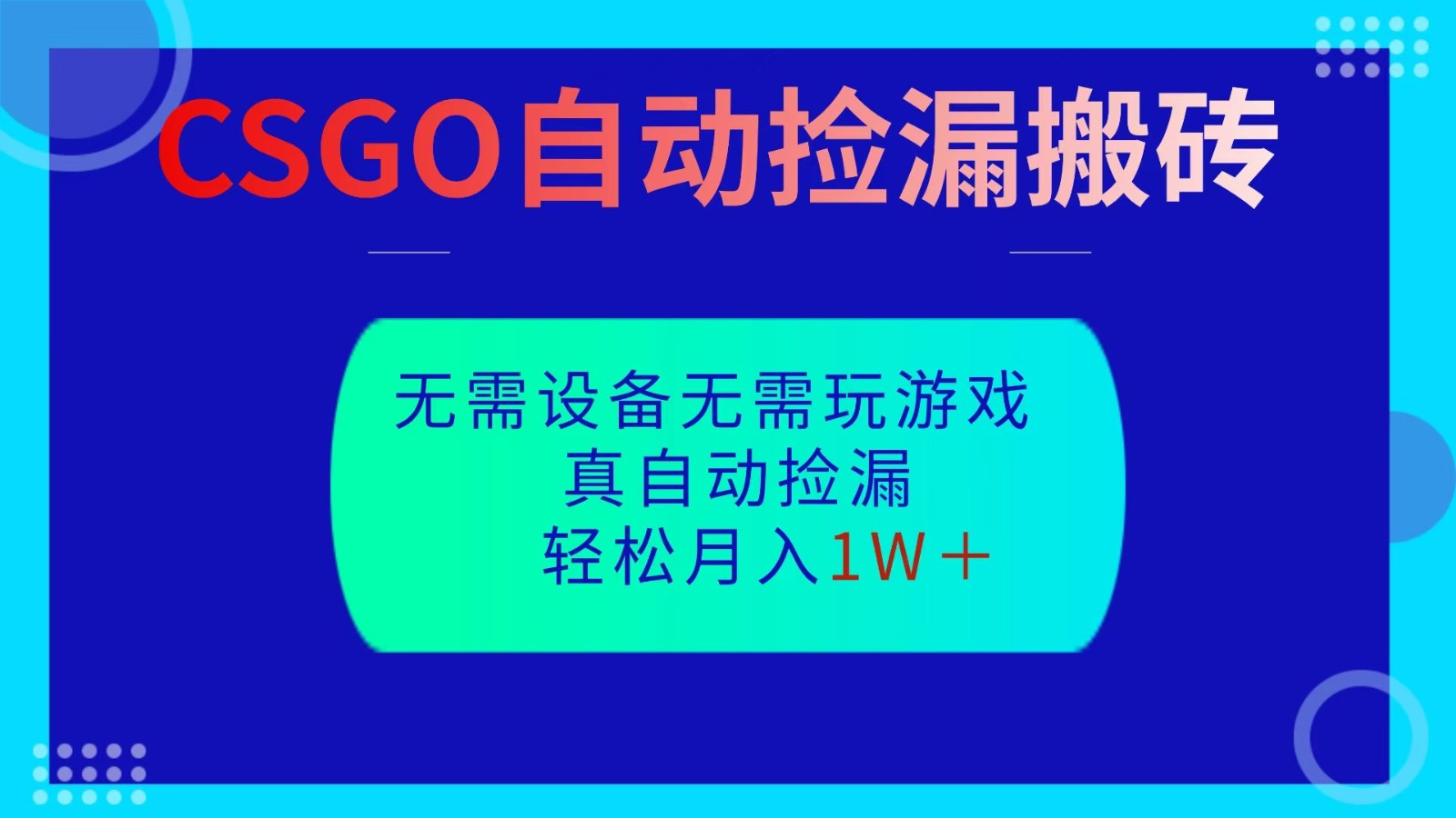 CSGO自动捡漏搬砖，当天操作当天见结果，无需了解游戏，包教包会包落地-白马联创