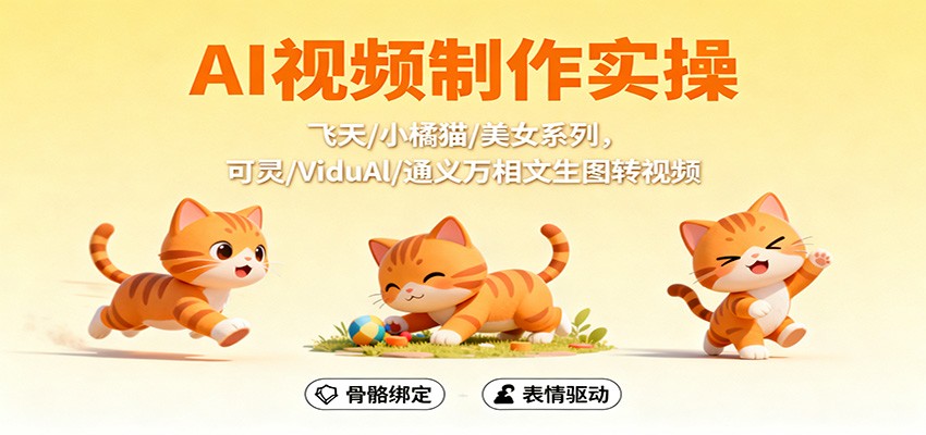 AI视频制作实操，飞天/小橘猫/美女系列，可灵/ViduAl/通义万相文生图转视频-白马联创