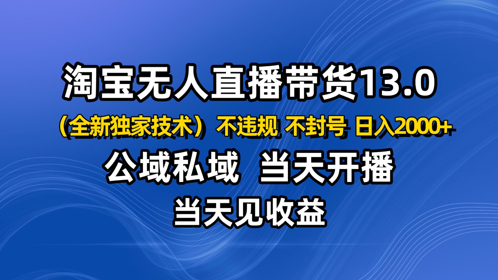淘宝无人直播13.0，公域私域技术，不封号，不违规 布局下半年旺季赛道，日入2000+-白马联创