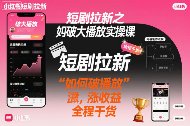 短剧拉新之小红书如何破大播放实操课，如何破播放，涨收益，全程干货-白马联创