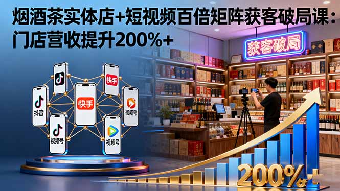 烟酒茶实体店+短视频百倍矩阵获客破局课：门店营收提升200%+-白马联创
