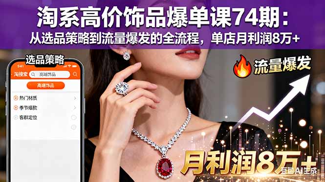 淘系高价饰品爆单课74期：从选品策略到流量爆发的全流程，单店月利润8万+-白马联创