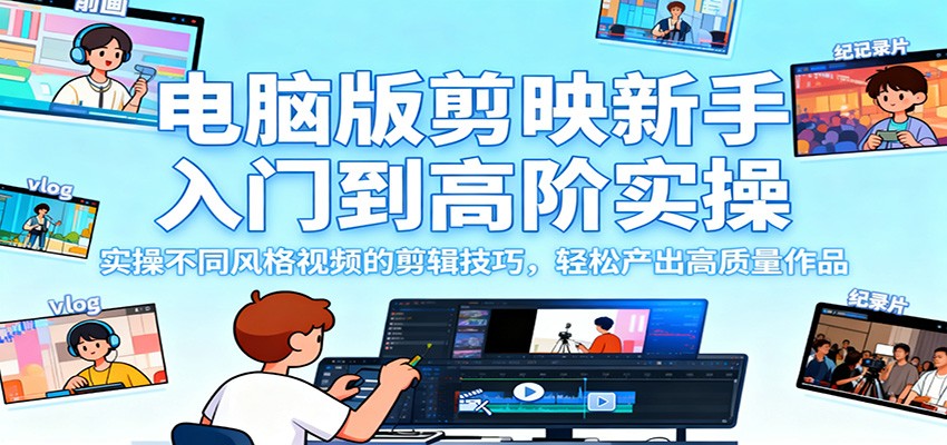 电脑版剪映新手入门到高阶实操，实操不同风格视频的剪辑技巧，轻松产出高质量作品-白马联创