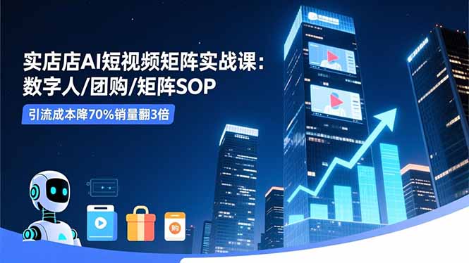 实体店AI短视频矩阵实战课：数字人/团购/矩阵SOP，引流成本降70%销量翻3倍-白马联创