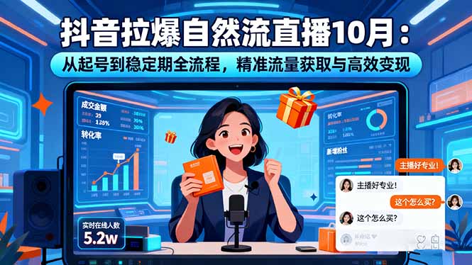 抖音拉爆自然流直播10月：从起号到稳定期全流程，精准流量获取与高效变现-白马联创