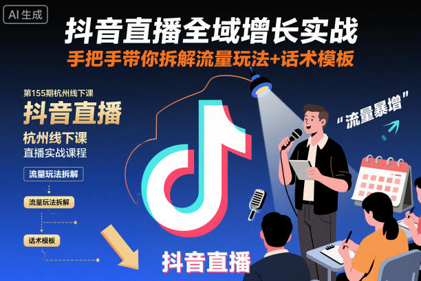 抖音直播全域增长实战第155期杭州线下课，手把手带你拆解流量玩法+话术模板-白马联创