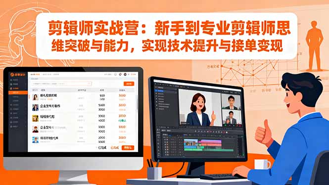 剪辑师实战营:新手到专业剪辑师思维突破与能力,实现技术提升与接单变现-白马联创