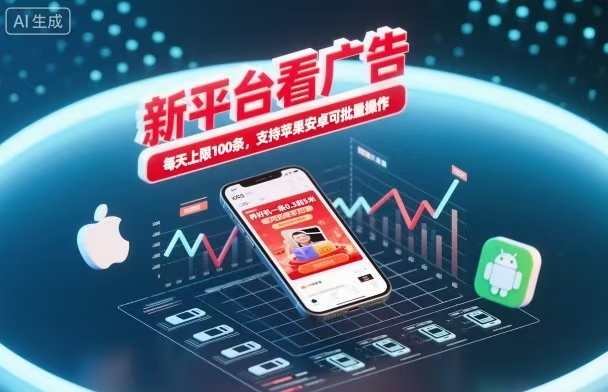 新台看广告，养好机一条5毛到5块，单机日入30到100，支持苹果安卓，可批量操作。-白马联创