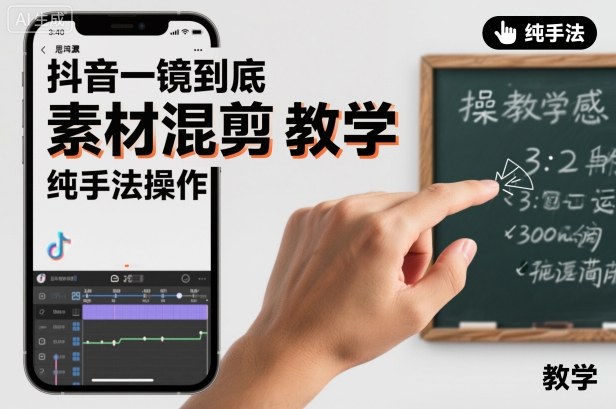 抖音一镜到底素材混剪教学，纯手法操作-白马联创